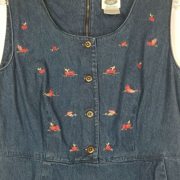 Vintage Denim Embroidered Dress - Maxi Long Blue Jean Dress - TABI - Size 8 - Picture 9 of 9